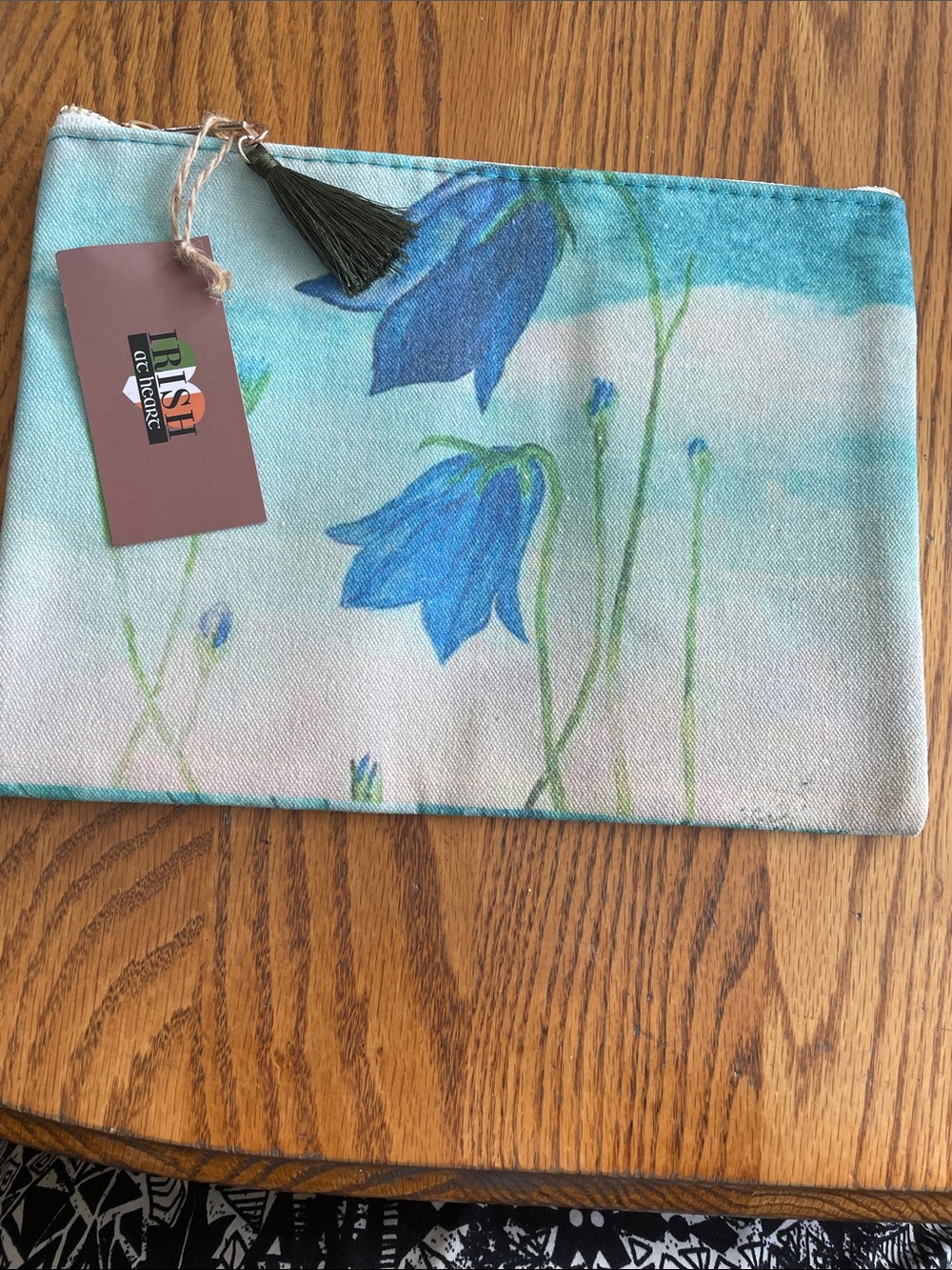 Blue Floral Canvas Wristlet Pouch